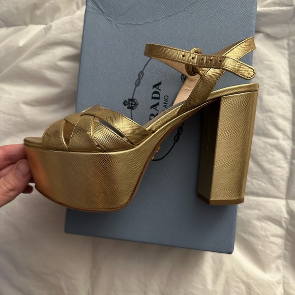 Prada gold black heel platform heels 36 - Picture 2 of 5